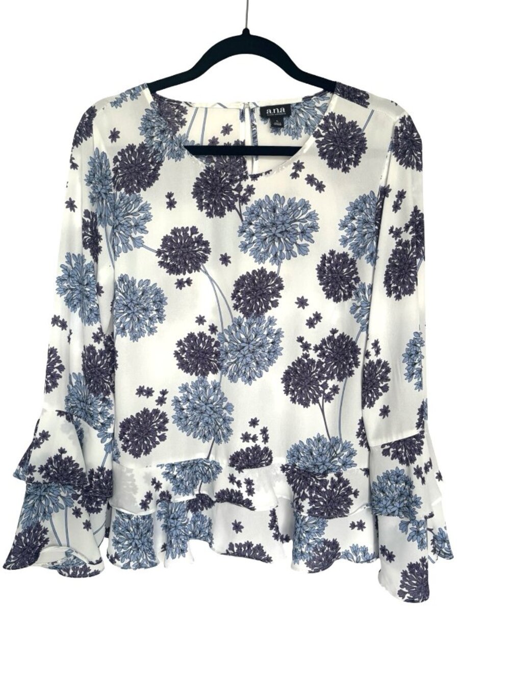Womens ana A New Approach Blouse Floral Print Top Ruffled Sleeve & Hem